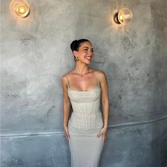 HOUSE OF CB 'Nalini' Sand Strappy Maxi Dress - Picture 4 of 8